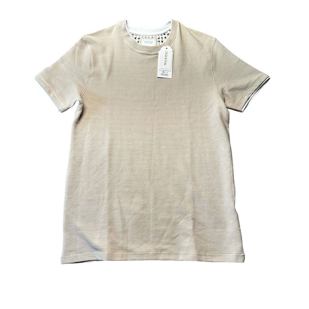 Cactus Man Essential Mens M T-Shirt Beige Textured Stretch Short Sleeve NWT